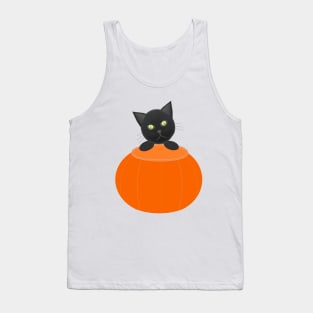 Black Cat Looking for Halloween Candy (White Background) Tank Top